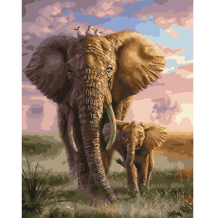 Картина по номерам на холсте Paintboy "Слоненок на прогулке с мамой" 40х50 см, подарки на 8 марта женщине #1