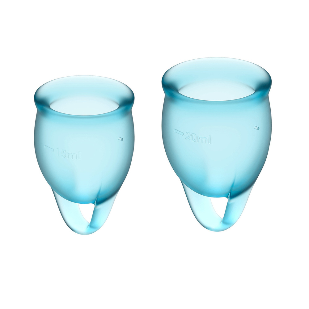 Менструальные чаши Satisfyer Feel Confident, 2 штуки, цвет голубой, мешочек для хранения в комплекте #1