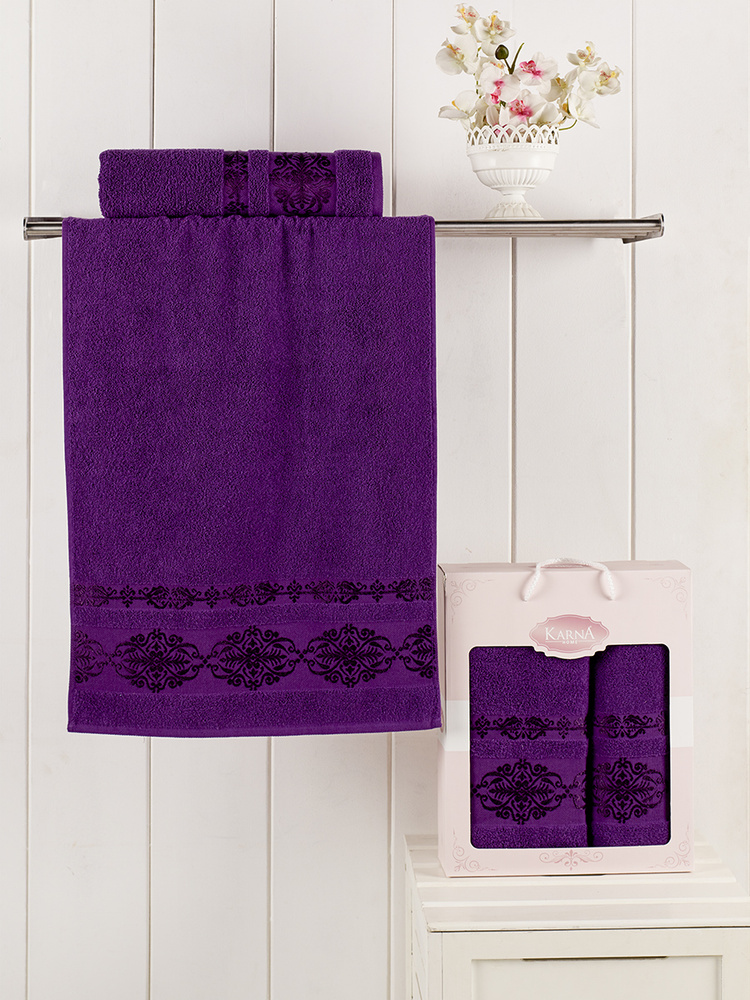 Karna Набор банных полотенец, Хлопок, 50x90, 70x140 см, фиолетовый, 2 шт.  #1