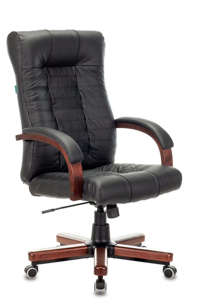 Кресло руководителя Бюрократ KB-10WALNUT черный, натуральная кожа, экокожа  #1