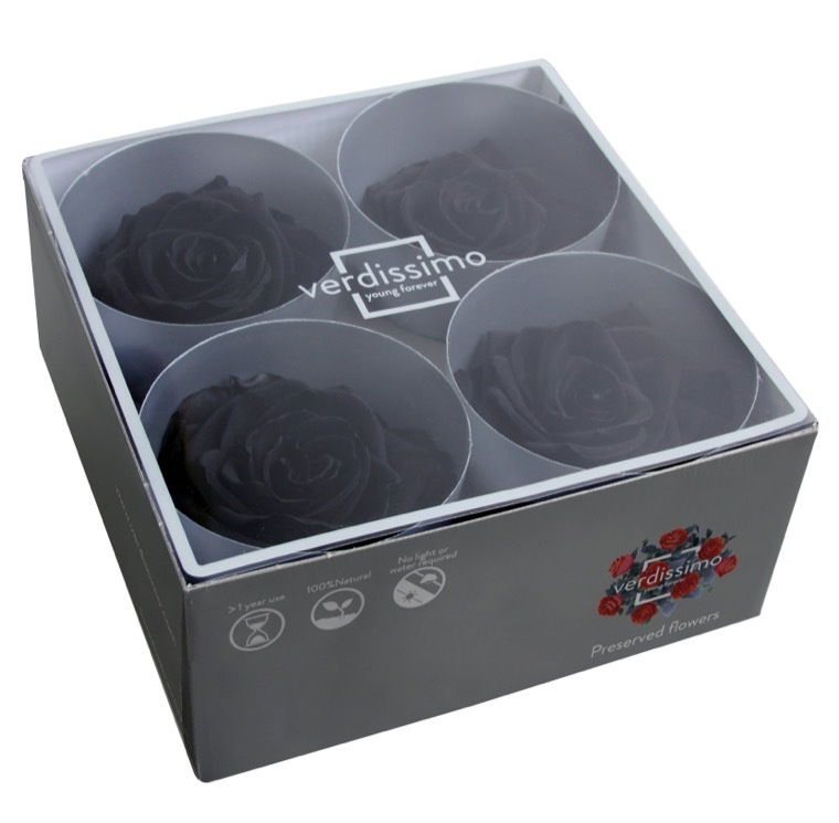Бутоны розы стабилизированные "Чёрные" 4шт, выс 6.0см., диам 6.5-8.0см /флористический материал/для хобби #1