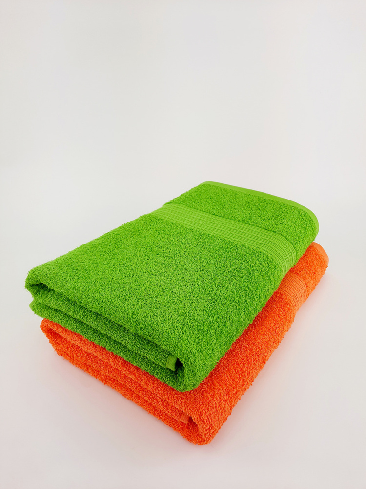 Байрамали Набор банных полотенец, Хлопок, 70x140 см, оранжевый, зеленый, 2 шт.  #1