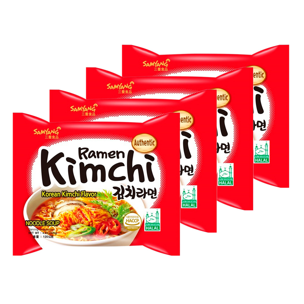 Лапша быстрого приготовления Kimchi Ramen со вкусом кимчи Samyang, пачка 120 г х 4 шт  #1