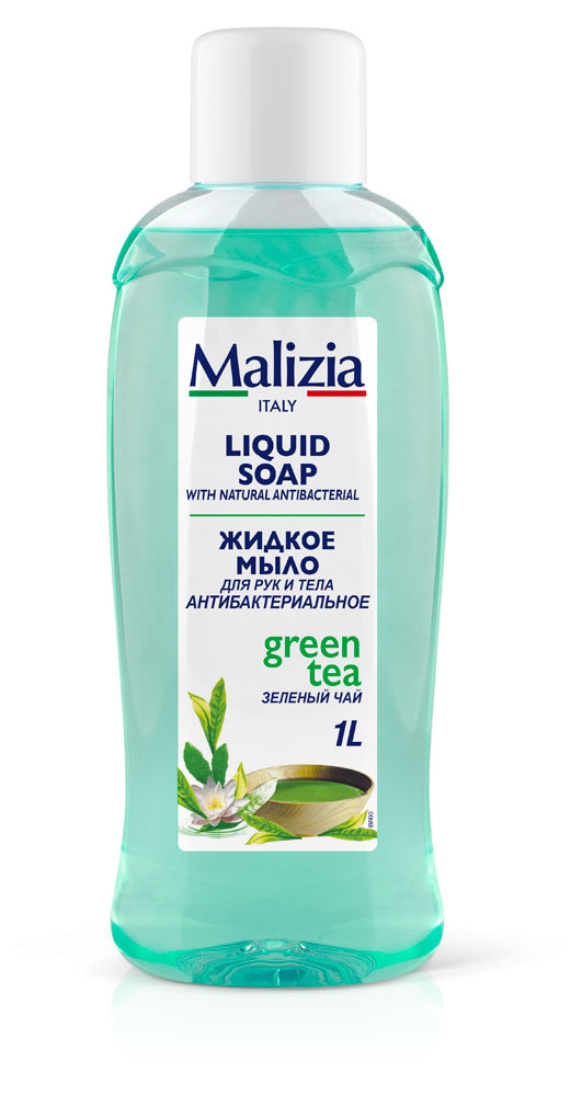 Мыло жидкое для рук и тела Malizia антибактериальное Зеленый чай, 1000 мл  #1