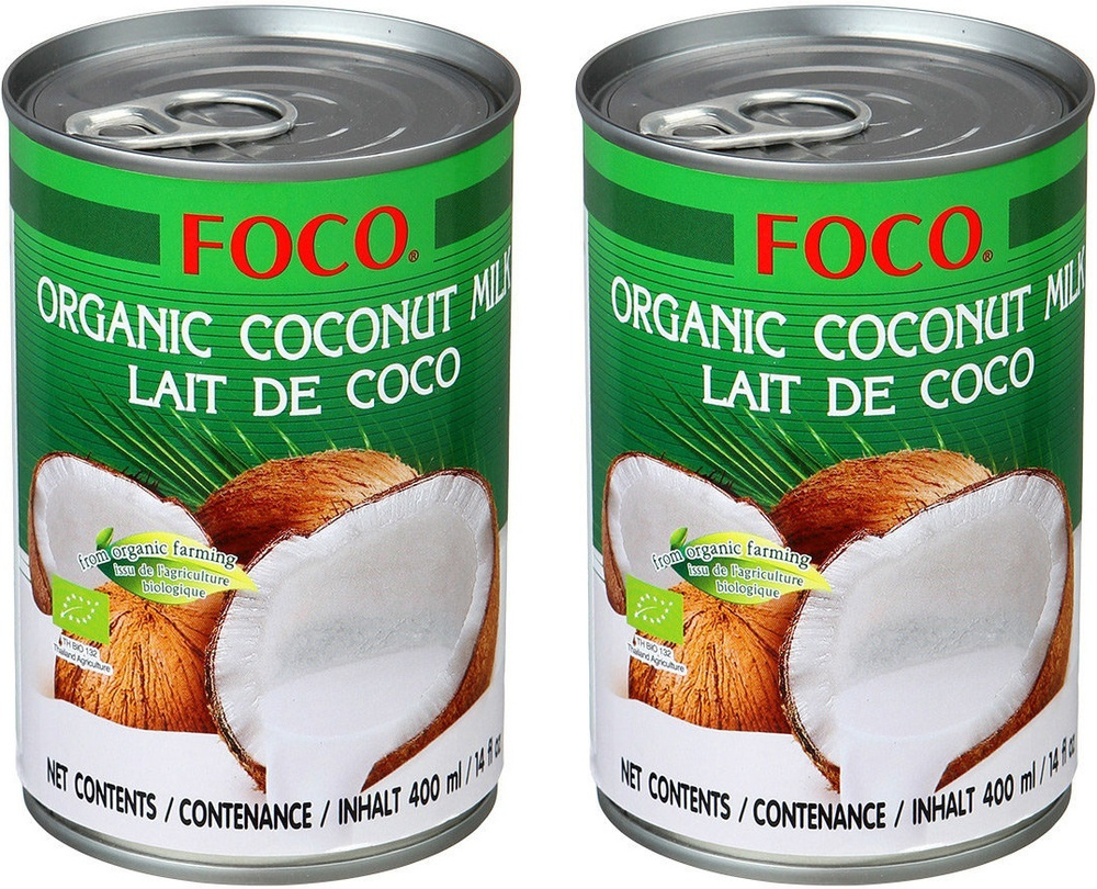 Кокосовое молоко FOCO без добавок, жирность 10-12%, 400 мл х 2 шт  #1