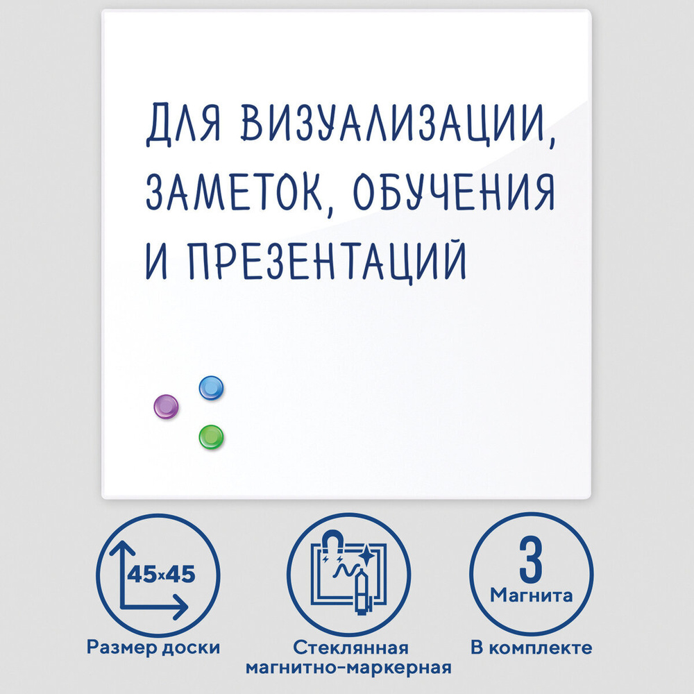 Доска демонстрационная магнитно-маркерная для рисования стеклянная на стену для офиса и дома, 45х45 см, #1