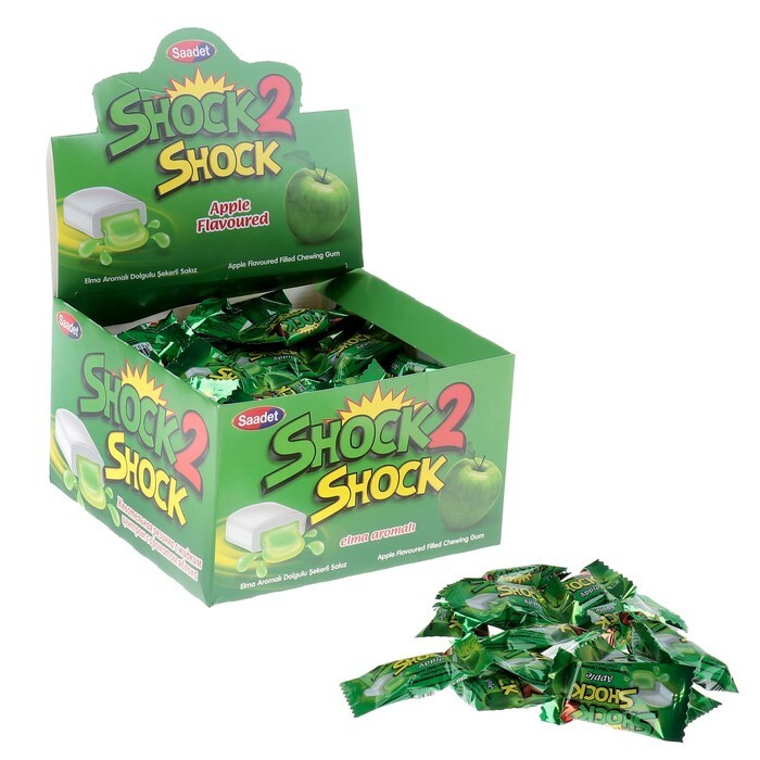 Жевательная резинка Saadet Shock 2 Shock с жидким центром со вкусом Яблока, 100 штук по 4 грамма  #1