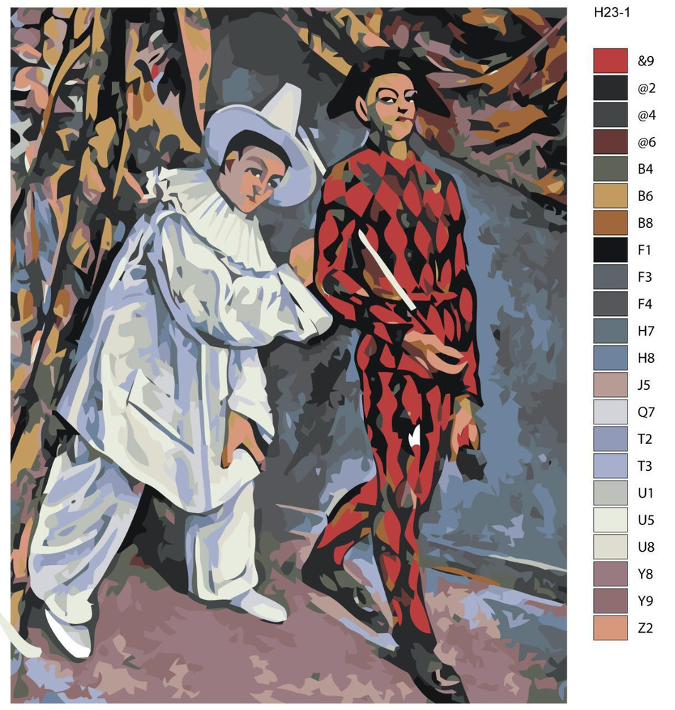 Картина по номерам Н23 "Поль Сезанн, Пьеро и Арлекин", 40х50 см  #1