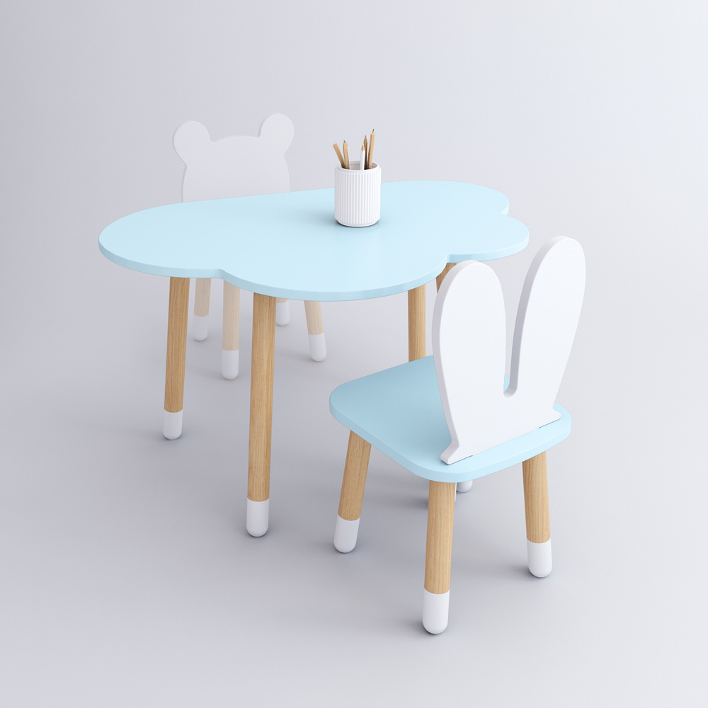 Комплект детской мебели DIMDOMkids, стол "Облако" голубой + стул "Зайка" голубой  #1