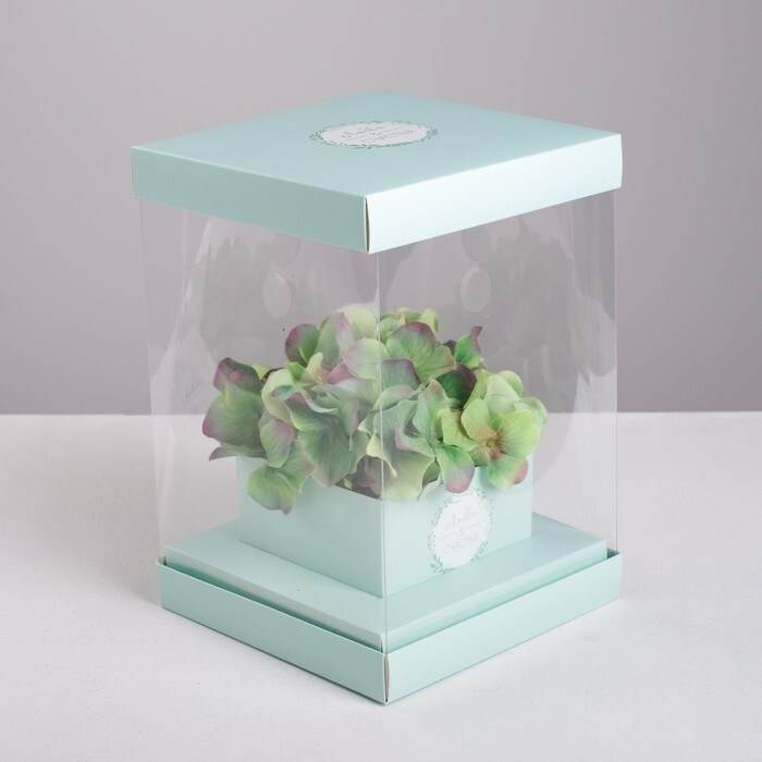 Коробка подарочная для цветов с вазой и PVC окнами складная, упаковка, Любви и Счастья, 16 х 23 х 16 #1