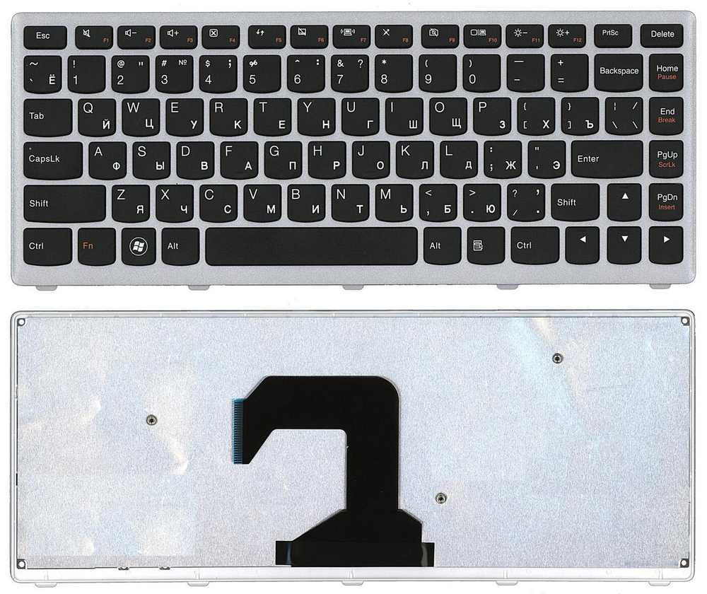 Клавиатура для ноутбука Lenovo IdeaPad U410 черная с серебристой рамкой  #1