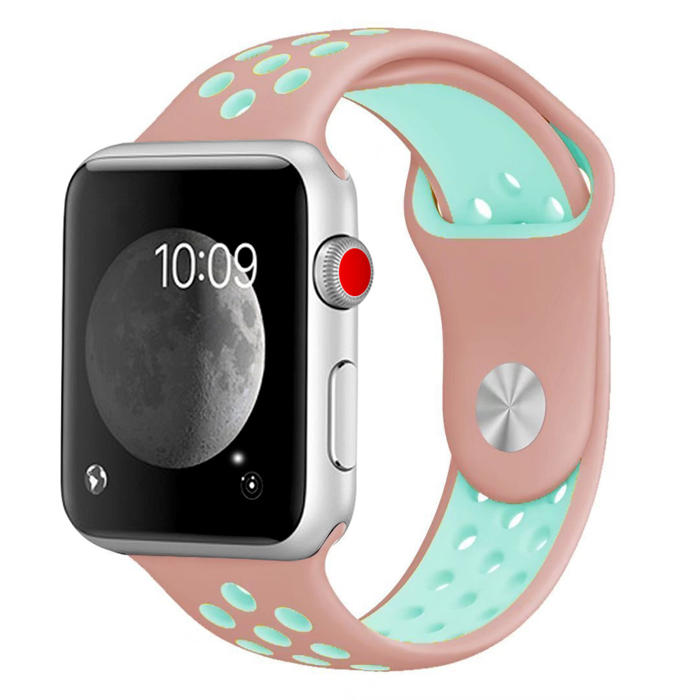 Силиконовый ремешок для часов Apple Watch 38/40/41 мм розовый/мятный (№17) / Ремешок на часы эпл вотч #1