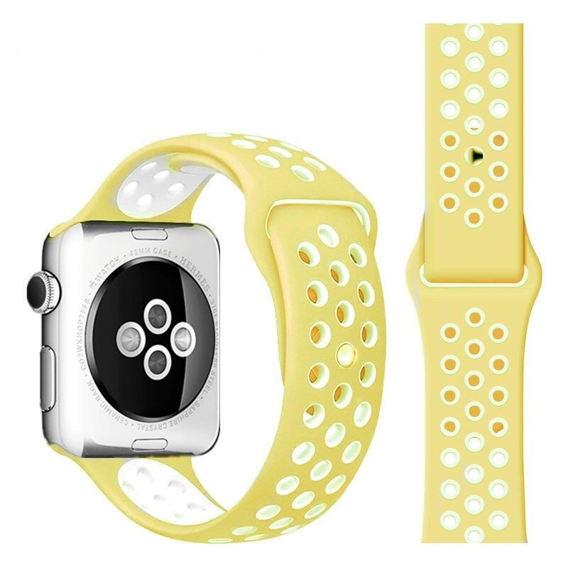 Силиконовый ремешок для часов Apple Watch 38/40/41 мм желтый/белый (№47) / Ремешок на часы эпл вотч 38/40/41 #1