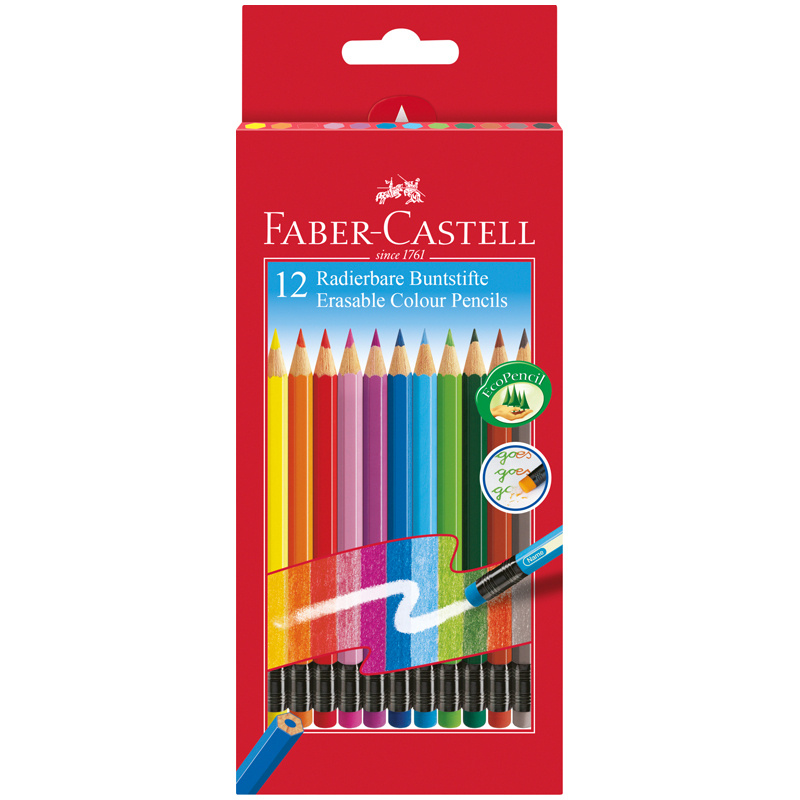 Карандаши цветные стираемые Faber-Castell, 12цв., заточен., картон, европодвес  #1