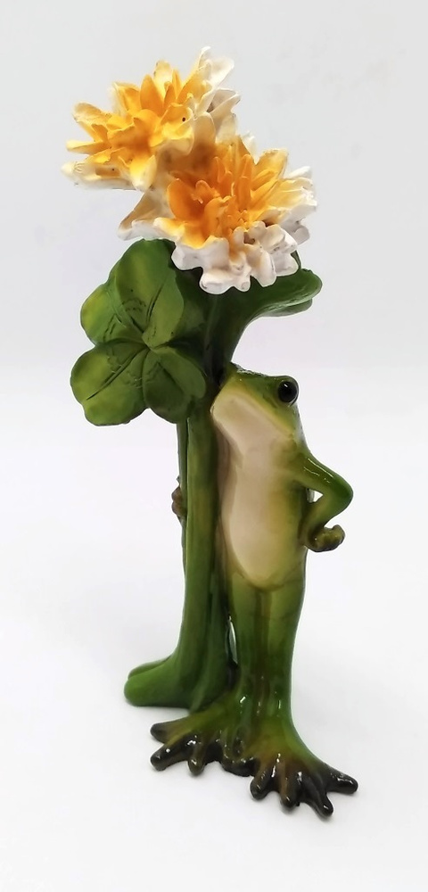 Статуэтка Лягушка с цветами 14, 5см полимерная #1