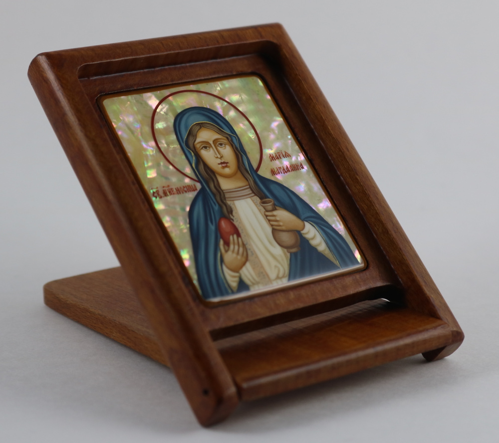 Рукописная икона складень "Святая равноапостольная Мария Магдалина" на перламутре, 9*7 см  #1