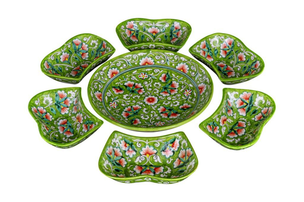 Набор салатников "Риштанская керамика", Зеленый, 7 предметов  #1