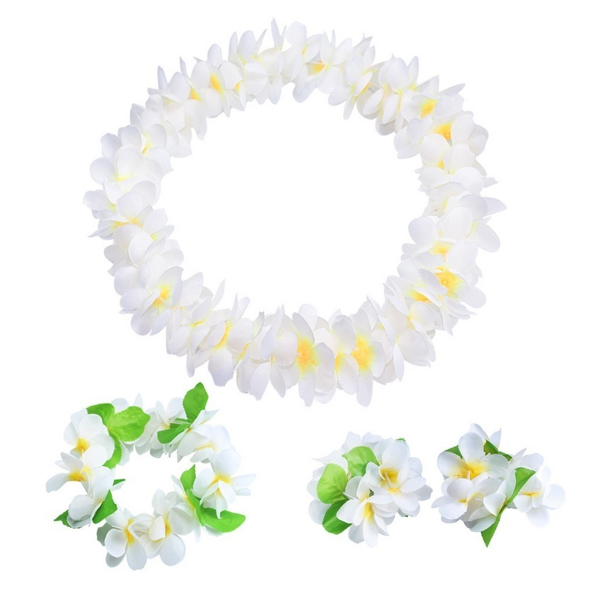 Гавайский набор Алоха нежно-белый: ожерелье, венок, 2 браслета  #1