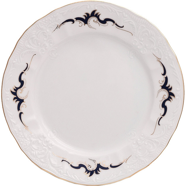 Тарелка десертная закусочная 17 см Бернадотт Синие вензеля, фарфор, мелкая белая, Bernadotte Чехия  #1