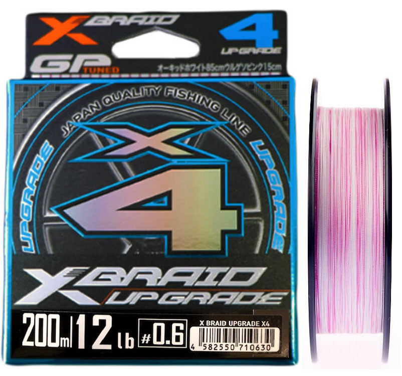 Плетёная леска (шнур) YGK X-Braid Upgrade X4 200м. #0.6 (12lb) белый+розовый  #1