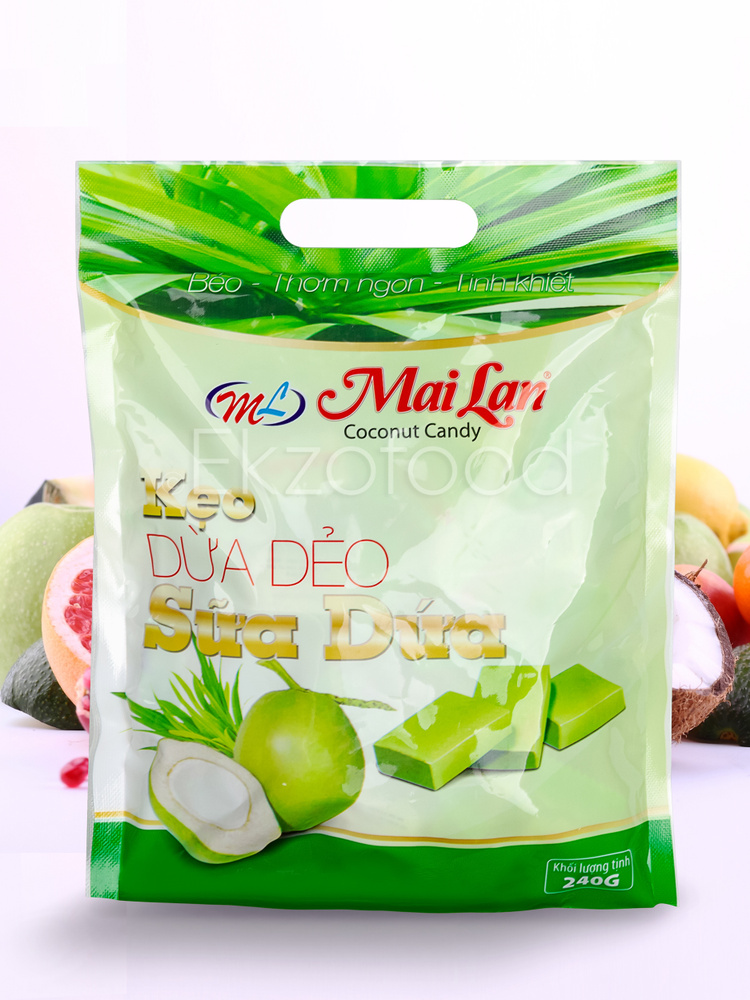 Натуральные кокосовые конфеты (240г.), Mai Lan, KEO DUA DEO, Coconut Candy, Sua Dua, Вьетнам  #1