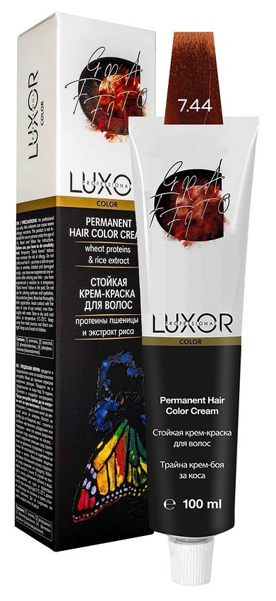 Luxor Professional Color Перманентная крем-краска 7.44 Блондин медный интенсивный, 100 мл  #1