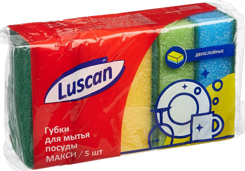 Губки для мытья посуды Luscan Макси 95х65х30мм, 6 упаковок по 5 шт. в каждой  #1