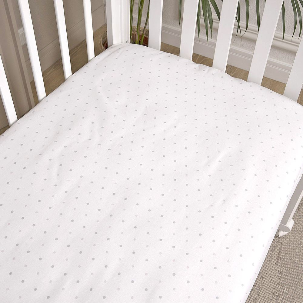 Простыня на резинке, для новорожденных, детская в кроватку 60x120 см, Горох, серый  #1