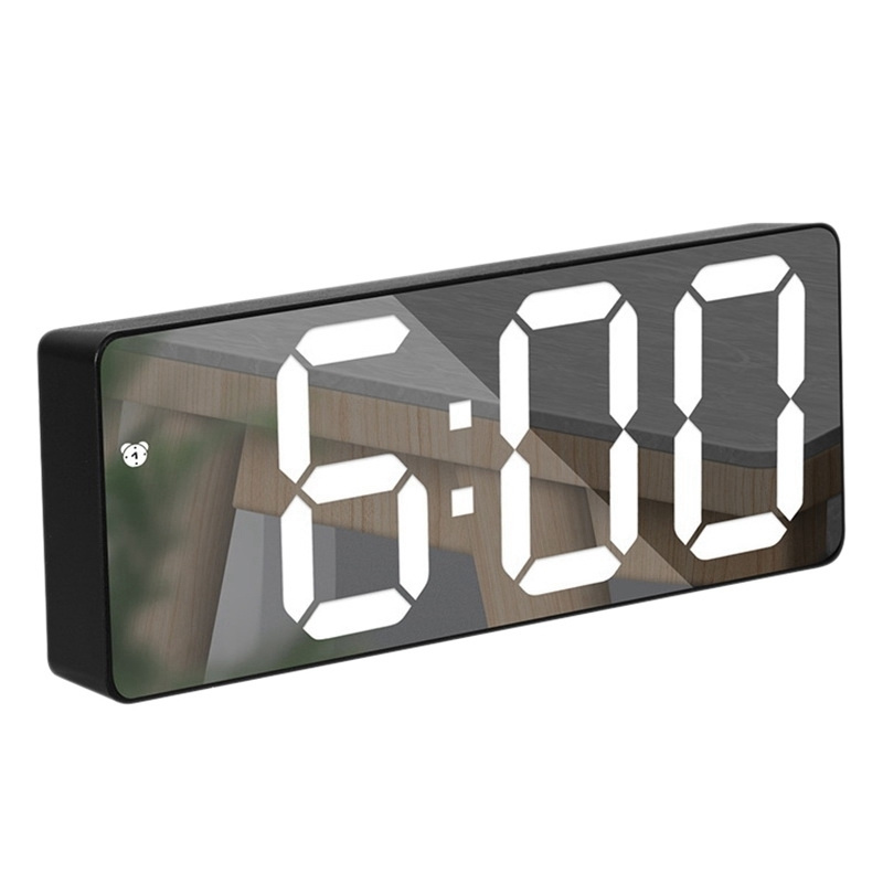 Цифровой будильник прикроватные светодиодные дорожные часы с зеркальной датой, портативный дом, черный #1