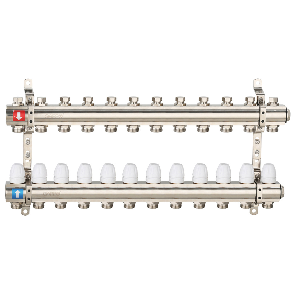 Коллектор регулируемый с запорными клапанами из латуни Gappo G427.12 12-вых.x1"x3/4" уп. 1 шт.  #1
