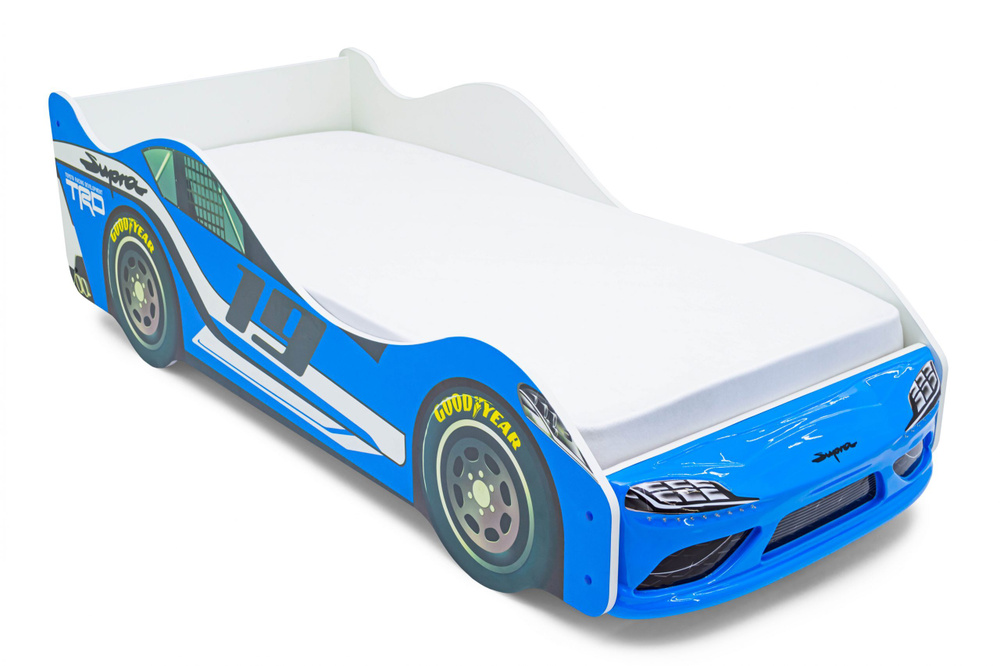 Бельмарко Кровать-машина 73х177х50 см, Супра синяя с подсветкой фар, бортиком и ортопедическим основанием #1