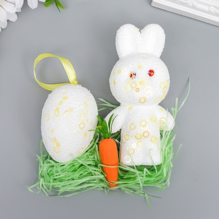 Декор пасхальный "Зайчик с яйцом и морковкой в посыпке" набор, 12 см  #1