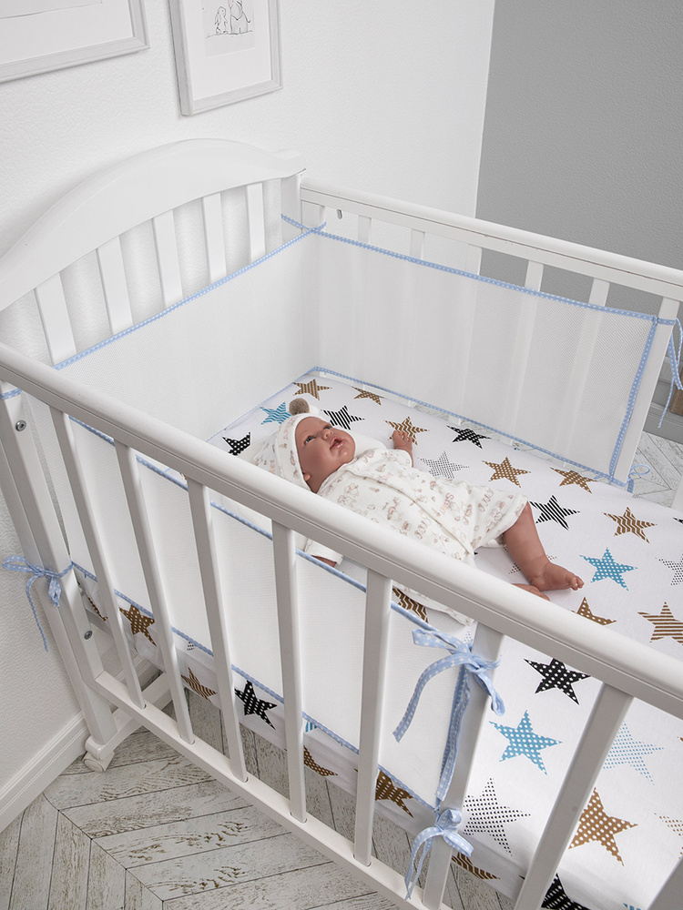 Бортик в детскую кроватку, защитный бортик для новорожденных, защитная сетка 180х30 см для кровати новорожденных #1
