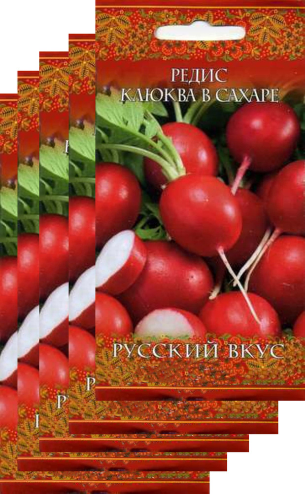 Семена Редиса, сорт Клюква в сахаре, 5 упаковок. Листва редиса растет розеткой, светло-зеленого цвета. #1