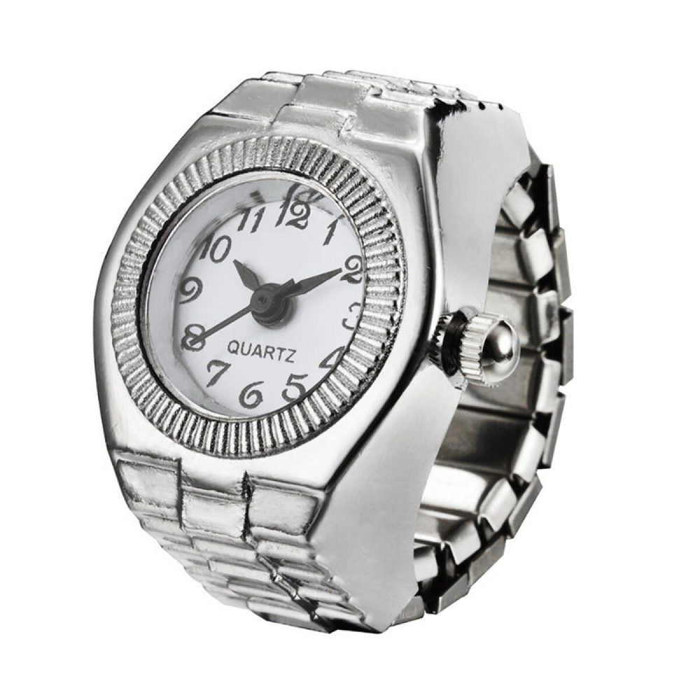 Круглые часы-кольцо, эластичные, белый циферблат для мужчин и женщин  #1