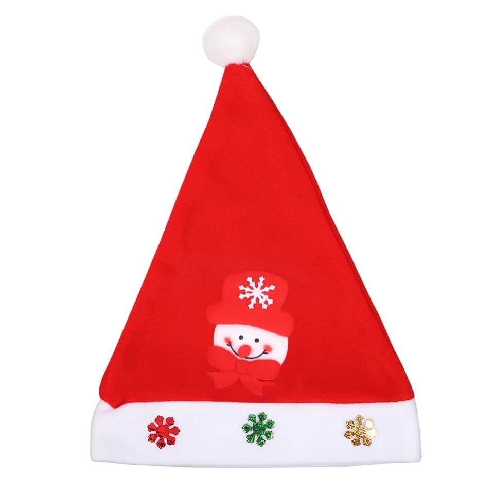 Новогодняя шапка, светодиодная шапка Деда мороза со снеговиком(красный)  #1