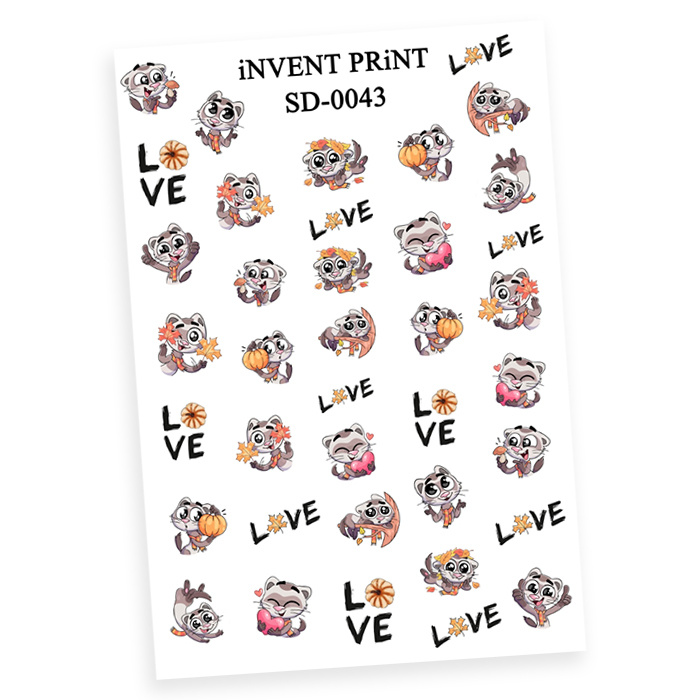 iNVENT PRiNT наклейки для ногтей, Кот Love Осень, WSD-43 #1