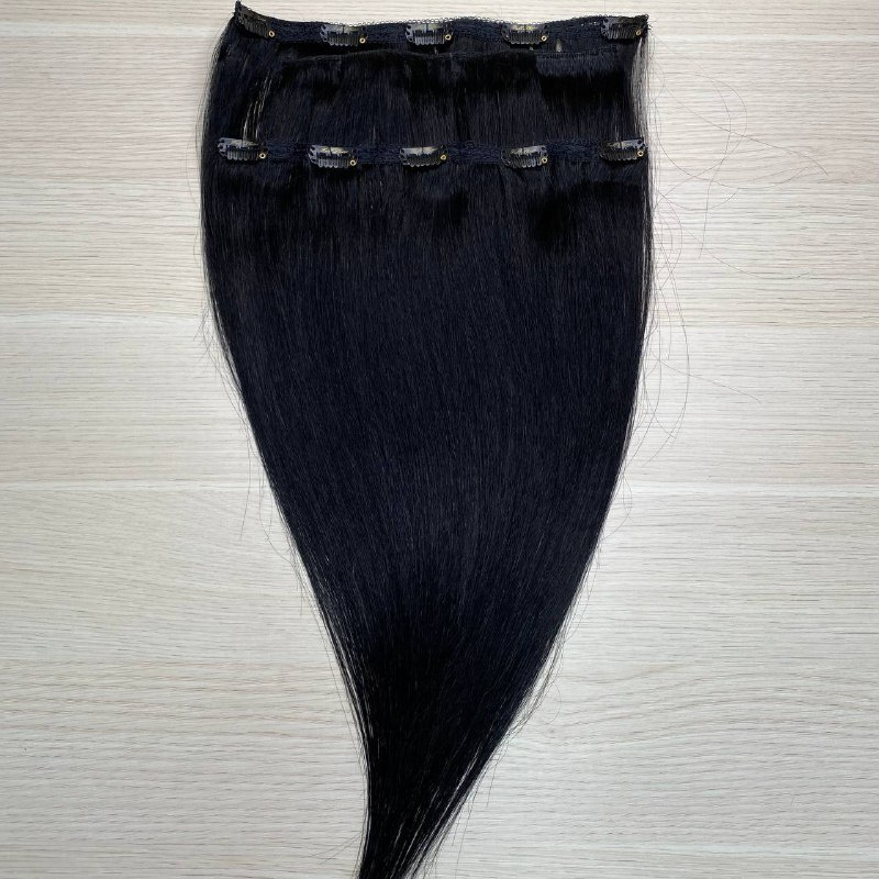 Натуральные волосы Премиум на заколках 40см 60г - черный #1  #1