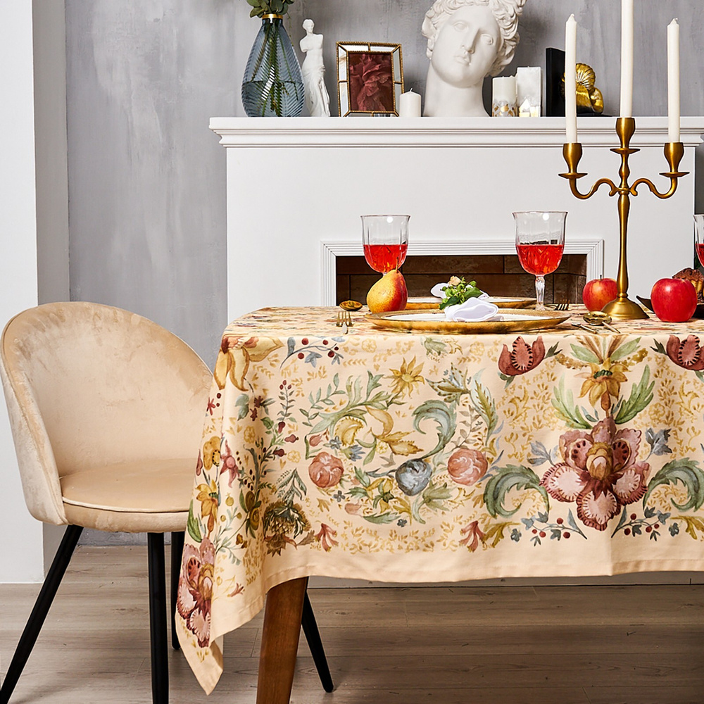 Набор столовый Этель Floral pattern, скатерть 147x184 +/- 2 см, с ГМВО, салфетки 40х40 см - 8 штук  #1