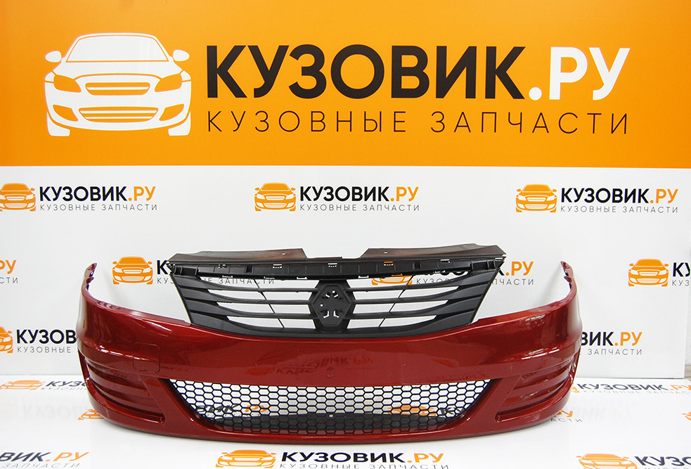 Бампер передний в цвет для Рено Логан 1 Renault Logan 1 фаза 2 (2009-2015) в сборе 21B - Красный тореодор, #1