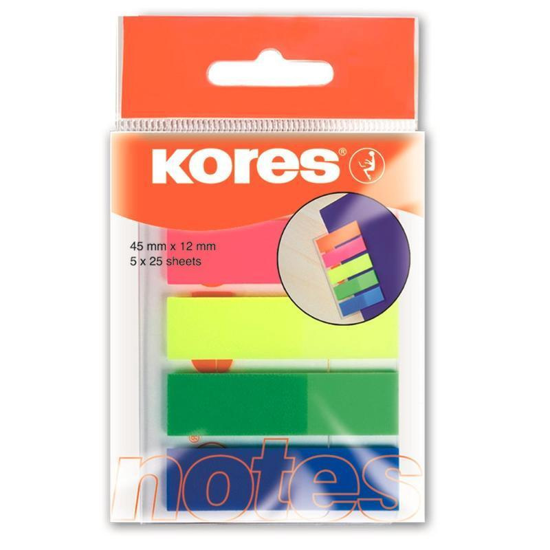 Клейкие закладки пластиковые Kores, 5 цветов по 25л., 12x45мм (45105)  #1