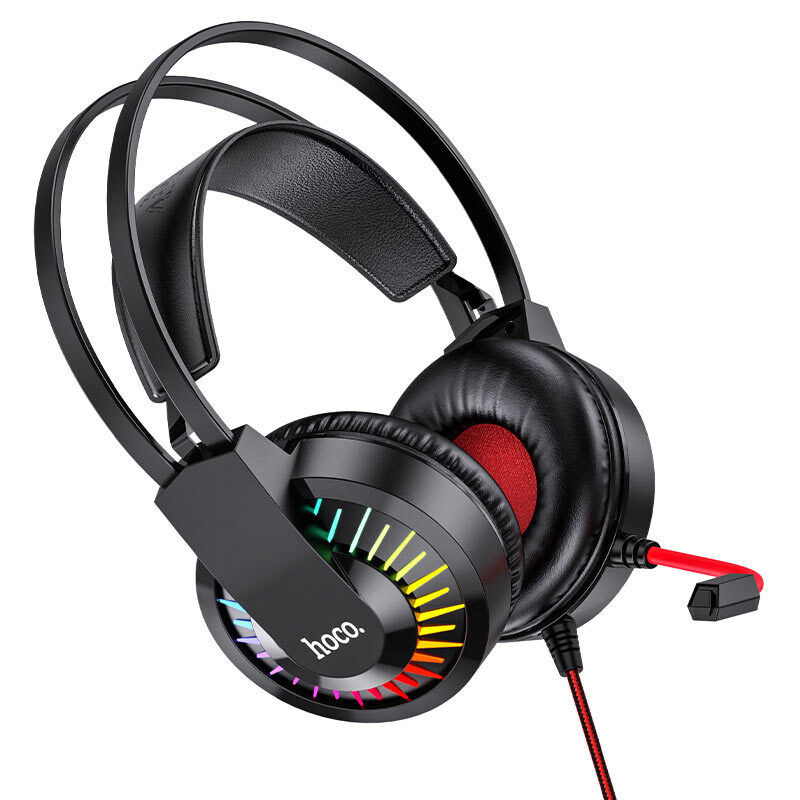 Наушники игровые Hoco W105 Joyful gaming headphones, USB + 3.5мм, кабель 2м, цветная LED подсветка, красные #1