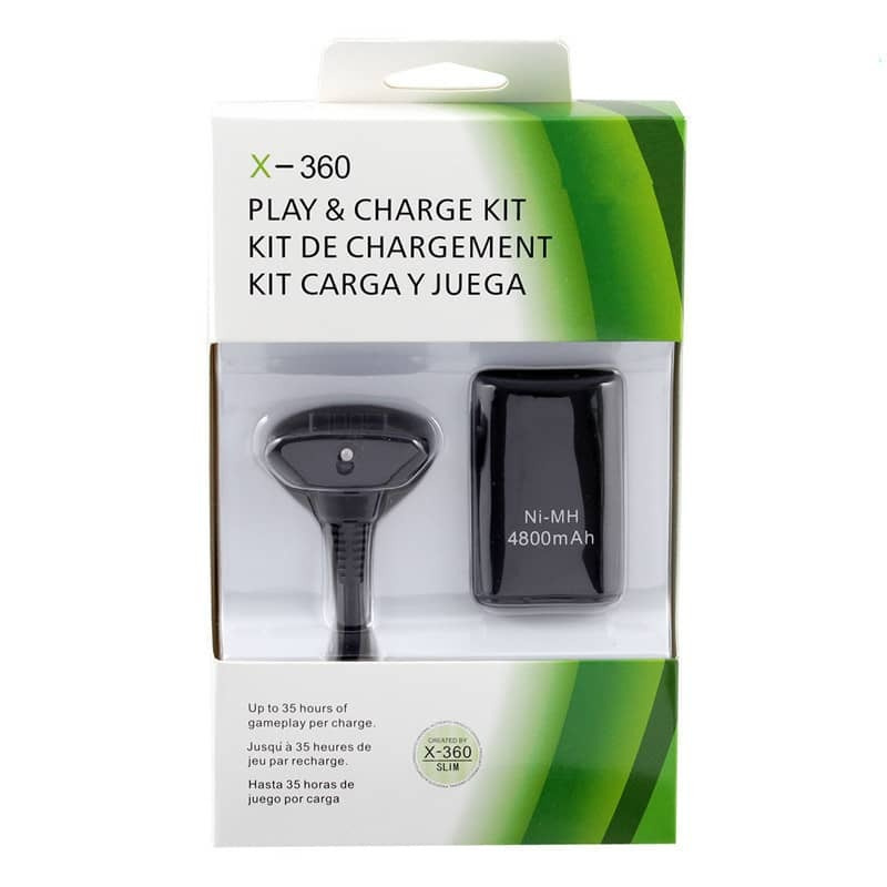 Зарядное устройство (кабель + аккумуляторная батарея) Xbox 360 Play & Charge Kit 4800mAh (черный)  #1