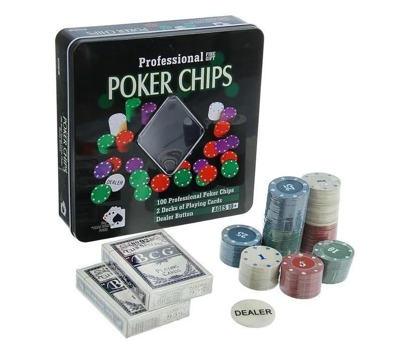 Набор для покера 100 фишек в железной подарочной коробке  #1