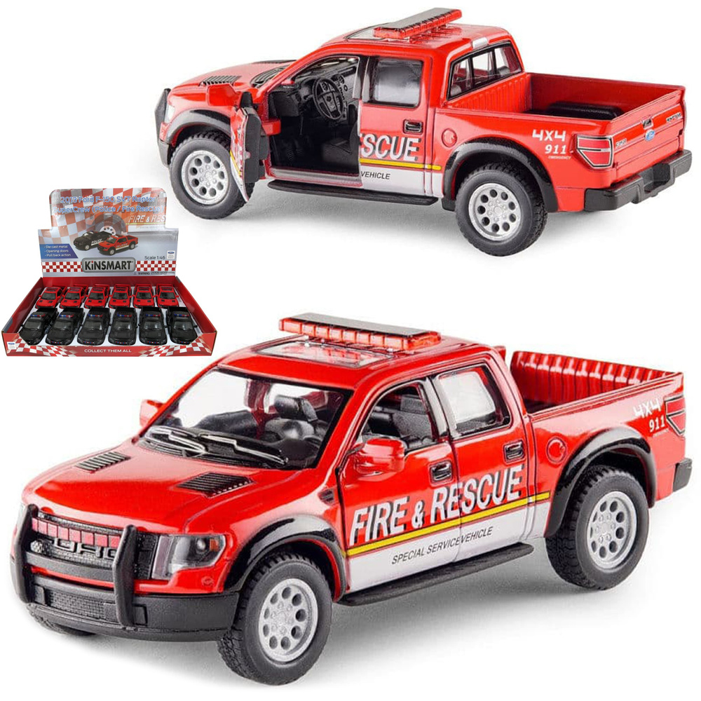 Металлическая машинка Kinsmart 1:46 2013 Ford F-150 SVT Raptor SuperCrew KT5365DPR инерционная / Пожарная #1