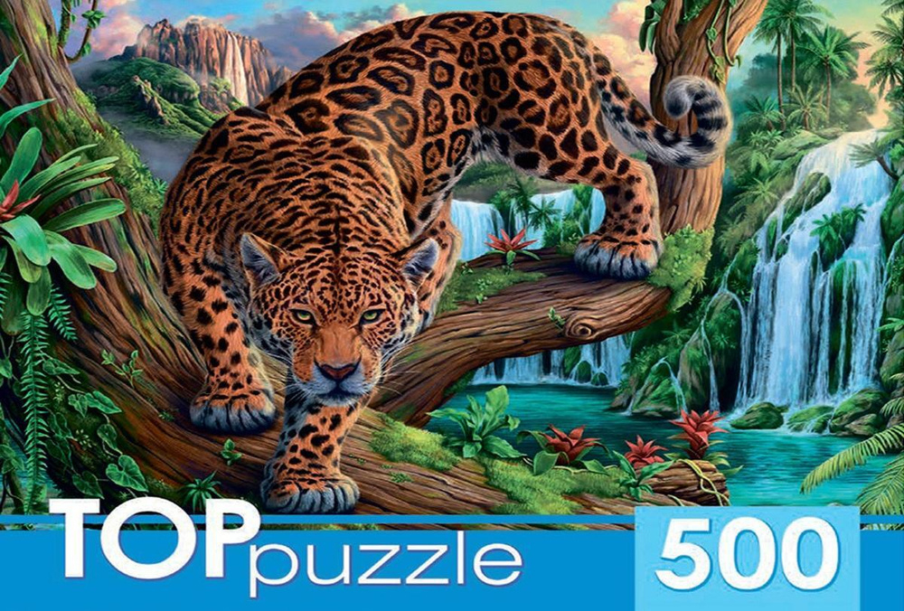 Пазл TOP Puzzle 500 деталей, элементов: Леопард у водопада #1