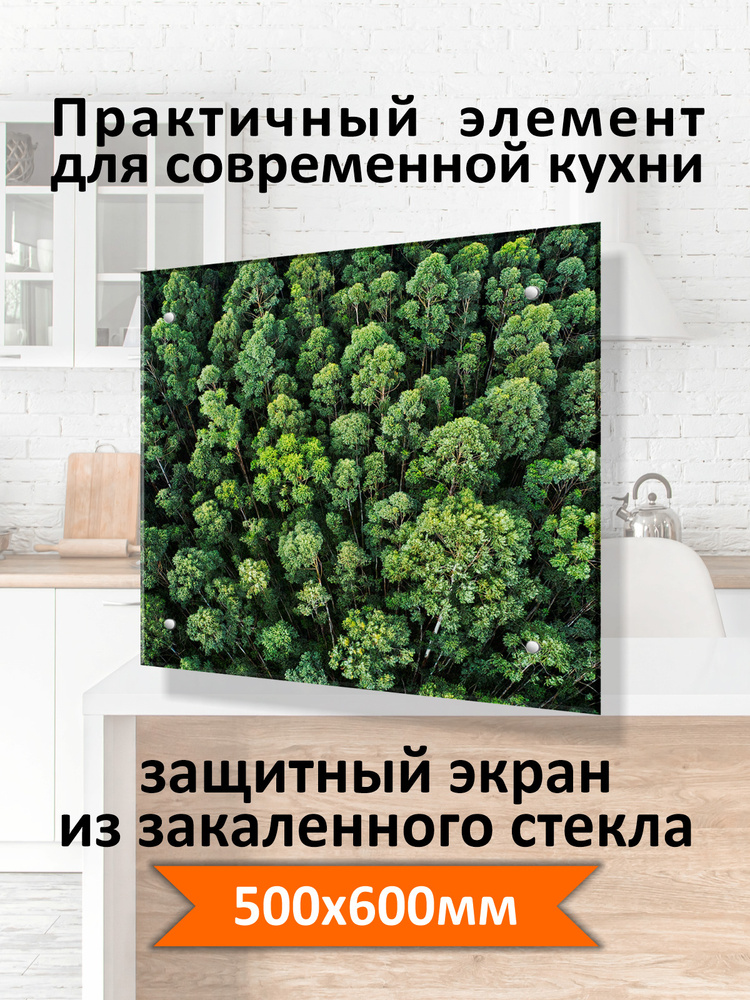 Защитный экран от брызг на плиту 600х500х4мм. Стеновая панель для кухни из закаленного стекла. Фартук #1