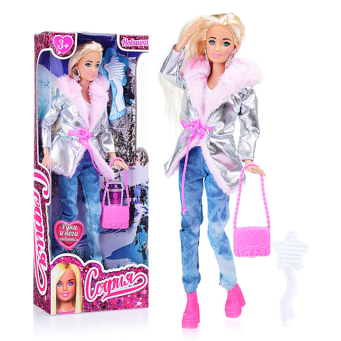 Кукла типа Барби / Кукла София, 29 см, (руки и ноги сгибаются, в шубе, в комплекте аксесс.) в коробке #1