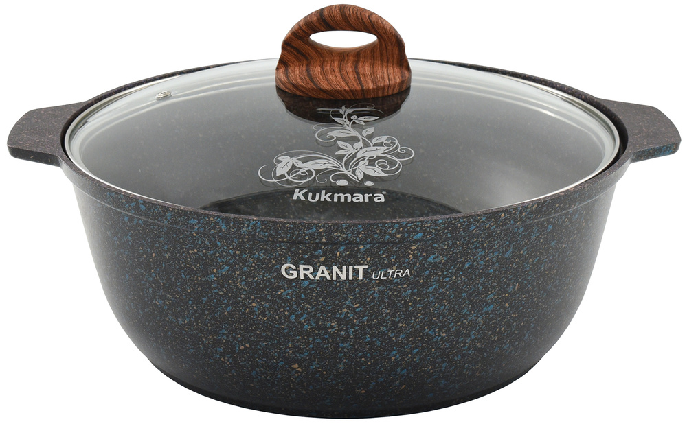 Жаровня Kukmara 5л Granit Ultra blue, стеклянная крышка 28см, литой алюминий, жгг52а  #1