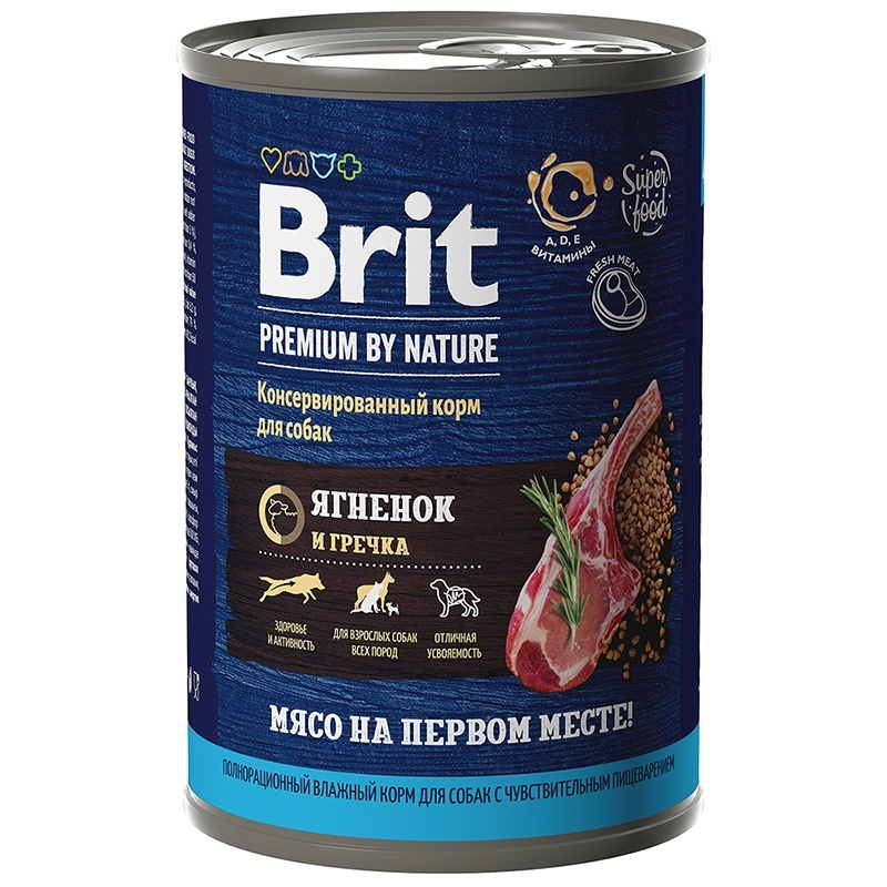 Brit Premium by Nature Корм консервированный с ягненком и гречкой для взрослых собак всех пород с чувствительным #1